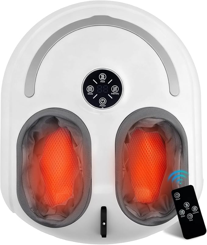 Foot Massager with Heat Shiatsu Feet Massage Machine Deep Kneading Relief for Plantar Fasciitis Air Compression 3 Heat Levels Relax for Home Office Use Gifts for Women Mom Dad White Mothers Day Gifts