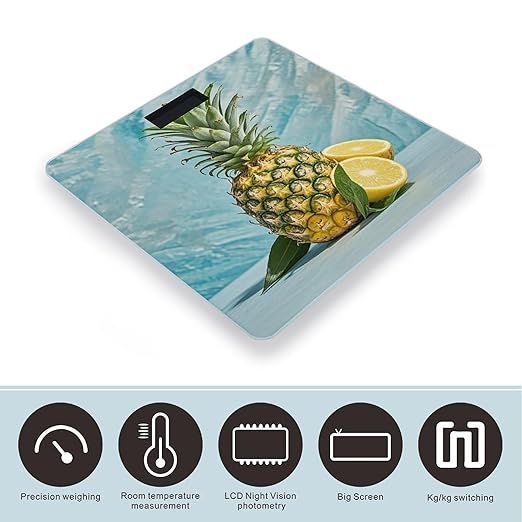 Fresh Pineapple Bathroom Scale for Body Weight Bathroom Weighing Scales with Back Lit LED Display Sturdy Tempered Glass Body Weight Bathroom Scale 400lb Weighing