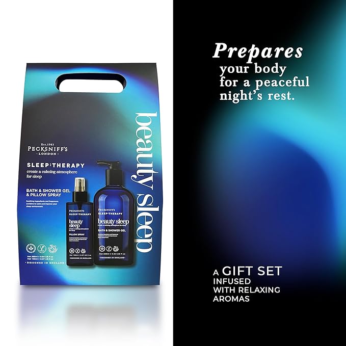 Pecksniff's Sleep Therapy Duo Gift Set – Beauty Sleep Bath &amp Shower Gel 300 ml &amp Pillow Spray 100 ml – Relaxing Aromatherapy for Restful Nights