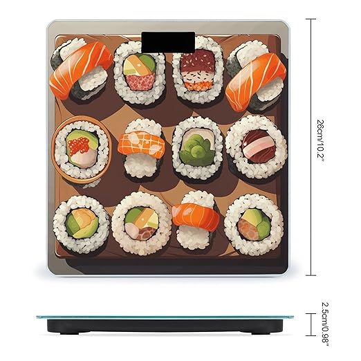 Many Sushi Food Bathroom Scale Automatic Power On/Off Body Scales LCD Backlight Display Square Digital Scale Rounded Corners Bathroom Scales for Home Bedrooms