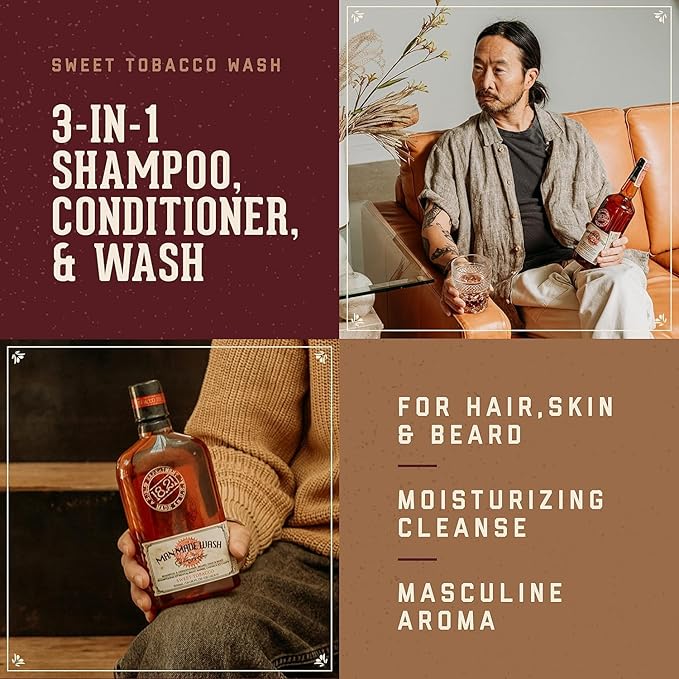 18.21 Man Made Original Sweet Tobacco Scent 3-in-1 Body Wash and Octane 300 Face Lotion 2-Pack Bundle All Hair &amp Skin Types for Men Strengthens and Moisturizes in a Manly Aroma