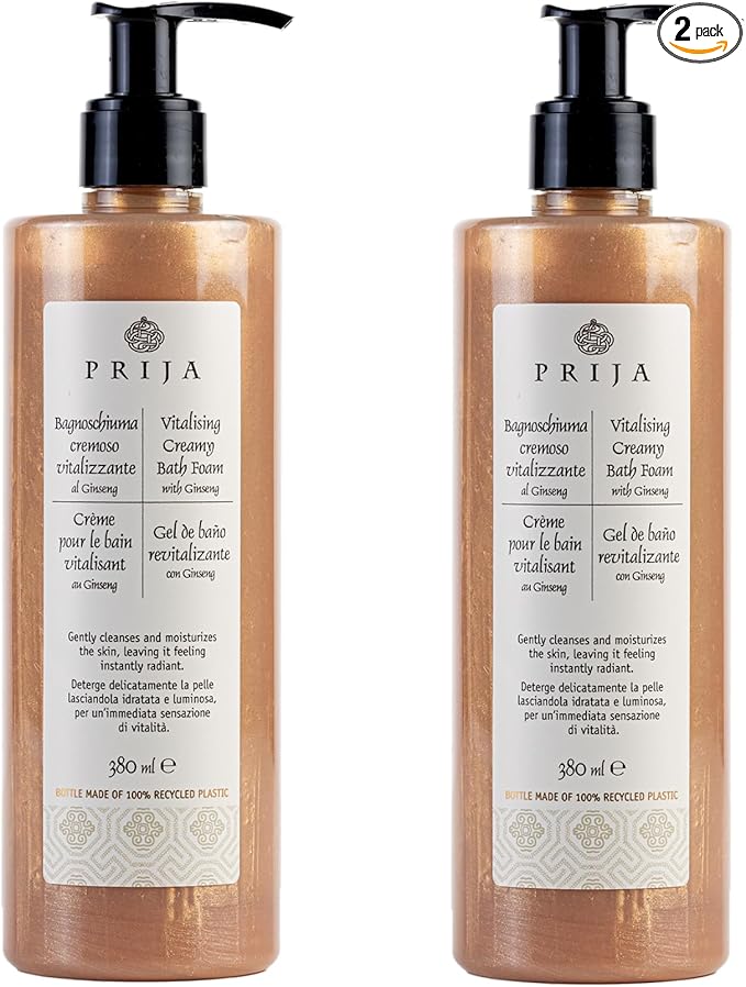 Prija Vitalizing Creamy Bath Foam Pearly Texture for Radiance Boost Gently Cleanses and Moisturizes The Skin with Ginseng Extract 2 x 12.85 Fl. Oz