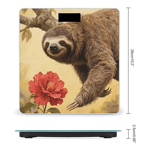 Sloth and Flower Scale for Body Weight Sturdy Tempered Glass Weighing Scales with LCD Display Accurate Digital Bathroom Scale Convenient Body Fat Smart Scales Easy Read