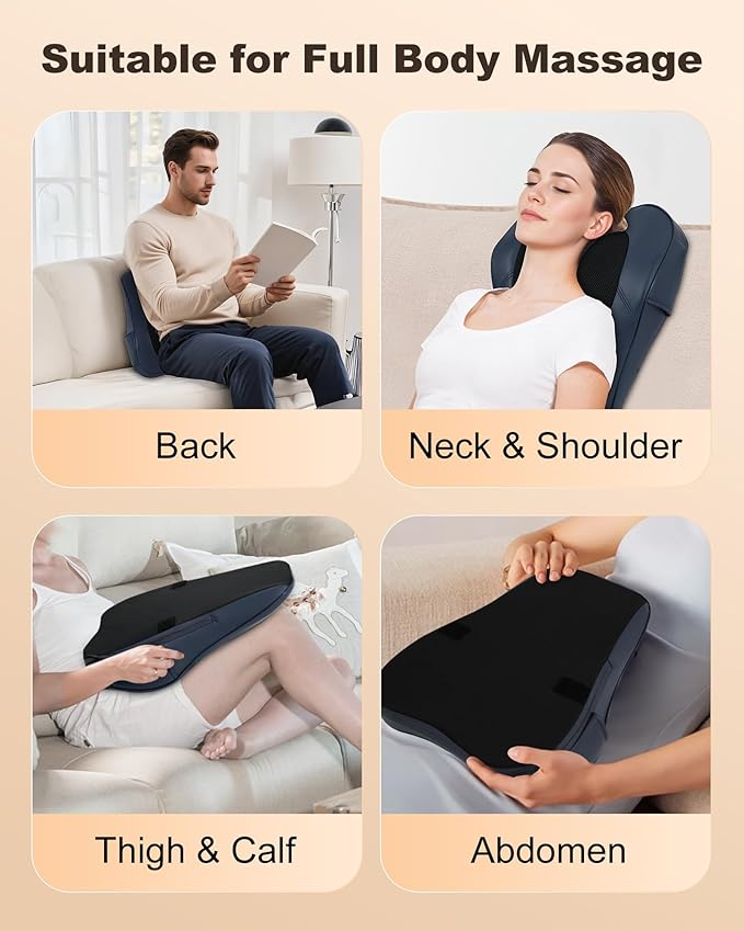 Beleduc Back Massager for Back Pain Deep Tissue Shiatsu Back Neck Massager with HeatVibration Massage Deep Kneading Massage Pillow for Neck Shoulder