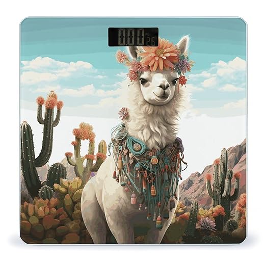Mexican Llama Cactus Weight Scale Large Bathroom Scales Digital Weight with Bright LED Display Non Slip Automatic Weighing Scale Fashion Weighing Machine for Body