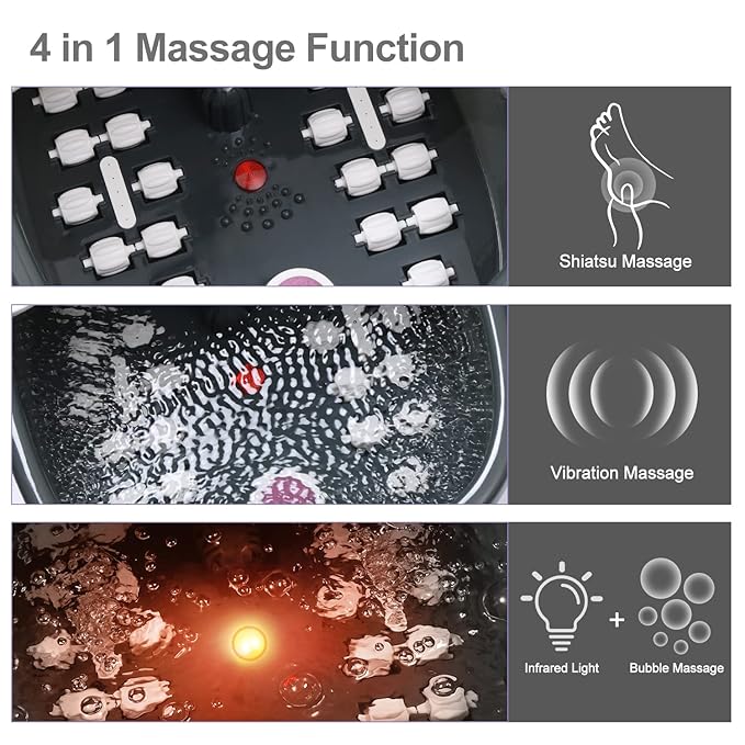 Foot Spa Bath Massager with Heat Bubbles and Vibration Massage and Jets 16 OZ Calming Lavender Foot Soak Epsom Salt Foot Soaker with Red Light 22 Massage Rollers Adjustable Temp - Grey