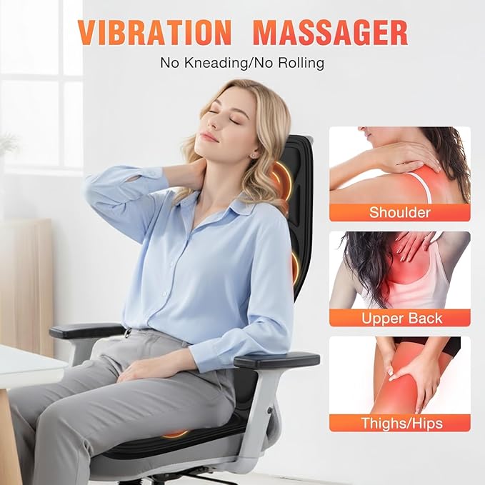 Massage Chair PadBack Massager with Heat Vibration Massage Seat Cushion 20-30-60 Minutes Auto-TimerAdjustable Lumbar SupportChair Massager for OfficeReclinerGifts for MenWomen