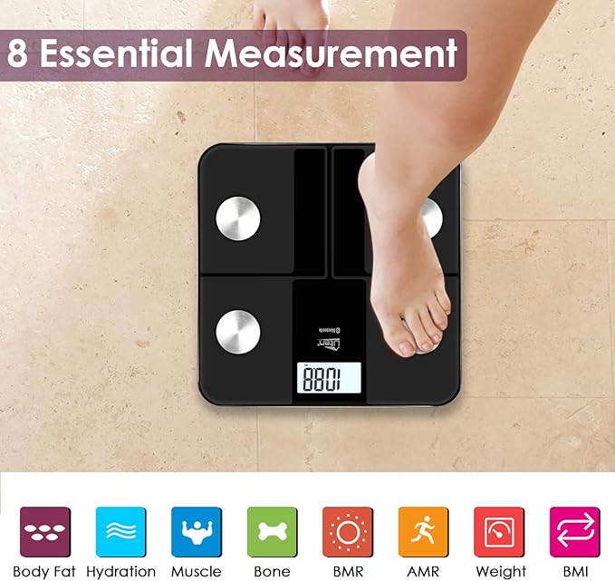 Uten Smart Scale for Body Weight Digital Bathroom Weighing Wireless Scales with Body Fat and Water Weight for People Bluetooth BMI Electronic Body Analyzer Machine with Smartphone App 400lb Black