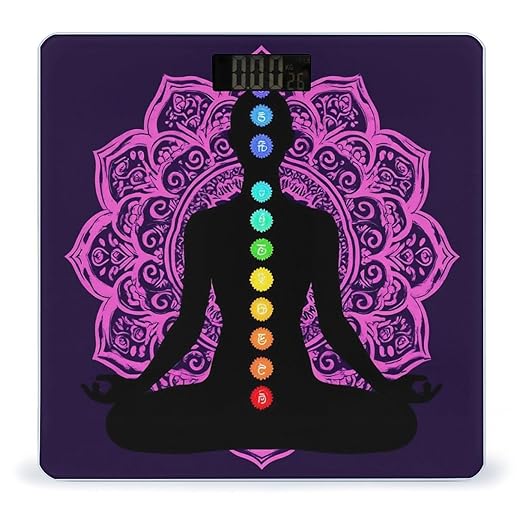 Men's Smart Scale for Body Weight Digital Bathroom Weighing Scale Automatic Switch Energy Saving Scale Seven Chakra Yoga Meditation Lotus Purple Mandala