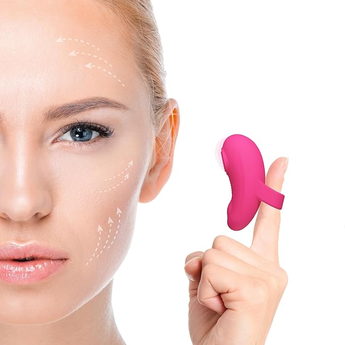 Silicone Multifunctional Portable Mini-Ring Face &amp Eye Massage Tool Waterproof Eye Jaw Finger and Body Massager Powerful Handheld Massager Relieves Facial Muscle Fatigue and Pain - Rose