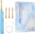 Bamboo Electric Toothbrush丨Rechargeable Electric Toothbrush with 4 Bamboo Heads Soft Castor Oil Bristles5 Moedes&amp3 Intensities 45 Days Battery Life IPX7 Waterproof-Light Blue