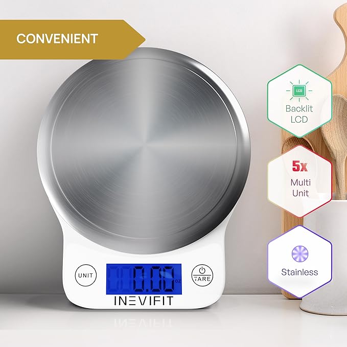INEVIFIT Bathroom Scale &amp Digital Kitchen Scale Fitness Bundle Complete Body Composition and Nutrition Tracking Solution with Batteries Included