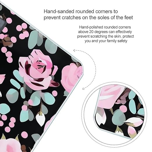 Cute Pink Rose Mix Leopard Scale for Body Weight Sturdy Tempered Glass Weighing Scales with LCD Display Accurate Digital Bathroom Scale Convenient Body Fat Smart Scales Easy Read