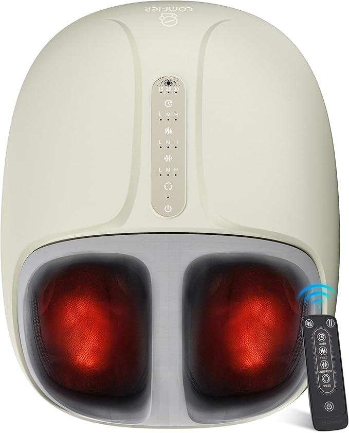 COMFIER Shiatsu Foot Massager with HeatCompression Kneading &amp Rolling Electric Feet Massager for Plantar Fasciitis Foot Warmer Size Up to 15 Gift for Men Women