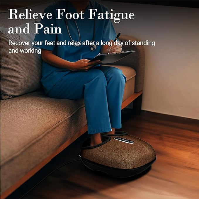 Foot Massager with Heat FSA Eligible HSA Shiatsu Feet Massager with Remote Control Multi-Level Compression Knead Foot Massage for Neuropathy &amp Plantar Fasciitis Fits Up to 13 Gifts(Brown)