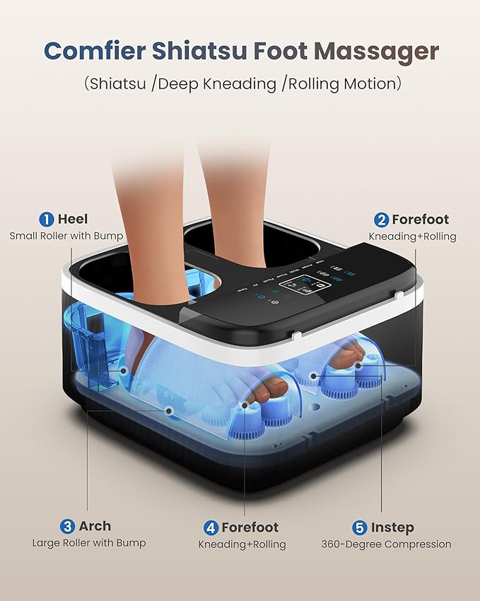 COMFIER Shiatsu Foot Massager with Heat Foot Massager for Neuropathy Plantar Fasciitis Feet Massage Machine with Deep Kneading Rolling Compression and Remote Control