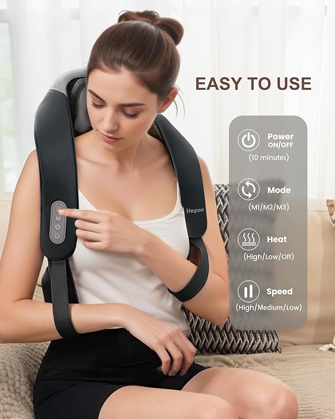 Cordless Neck and Shoulder Massager with Heat Shiatsu Neck Back Massager Deep Tissue 3 Massage Intensity &amp 2 Heating Area Gifts for Women Men