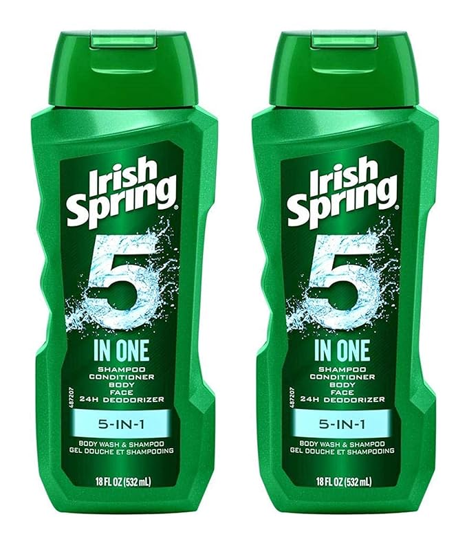 Irish-Spring 5-in-1 Shampoo Conditioner Body Wash Face Wash and Deodorizer 18 oz (Pack of 4)