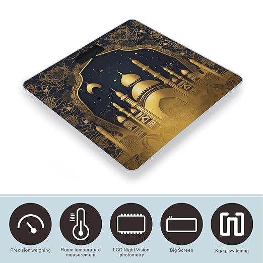 Eid Golden Mosque Scale for Body Weight Highly Accurate Digital Bathroom Scale Sturdy Tempered Glass Weighing Scales with LCD Display Fashion Body Fat Smart Scales 400lb