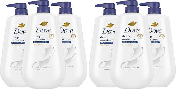 Dove Body Wash with Pump Deep Moisture for 24hr Lotion-Soft Skin Moisture Moisturizing Skin Cleanser with No Sulfates No Parabens(Pack of 6)