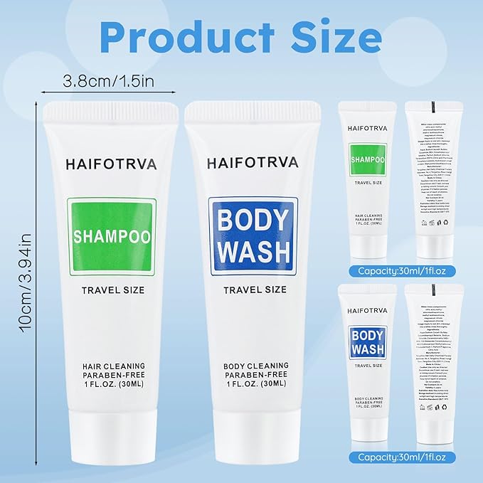 Travel Size Shampoo and Body Wash Bulk Pack of 50Individually Wrapped 30ml/1 fl oz Small Size Hotel Supplies Portable Toiletries Amenities Bulk for GuestsTravelHomelessCharity