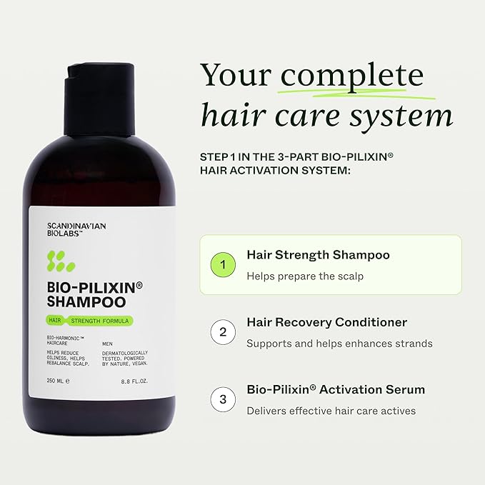 Scandinavian Biolabs Bio-Pilixin® Shampoo For Men | Strengthens Hair Helps Greasiness Balances Scalp Eucalyptus Aroma Dermatologically Tested Made in Denmark 250 mL/ 8.8 Oz