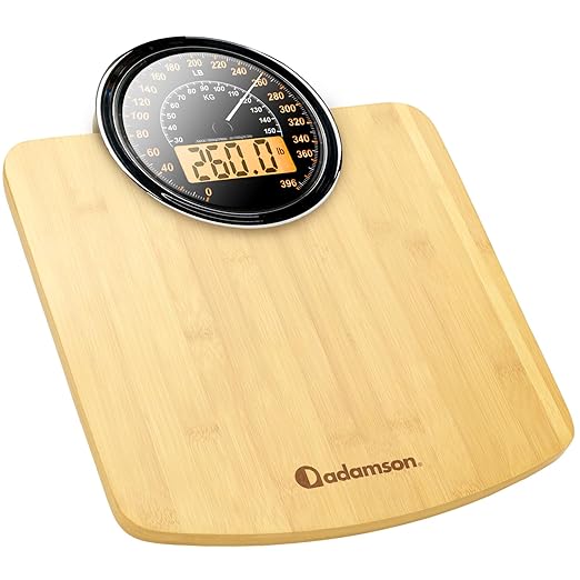 Adamson Hybrid 2-in-1 Analog &amp Digital Weighing Scale for Body Weight up to 400lbs - Thick Tempered Glass - Extra Large Display - Easy to Read Digital Bathroom Scale - New - Wood