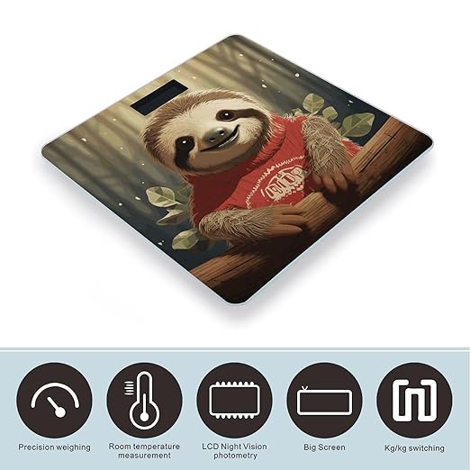 Cartoon Sloth Bathroom Scale for Body Weight Bathroom Digital Electronic Weighing Scale with Back Lit LED Display Sturdy Tempered Glass Weight Watchers Scales 400lb