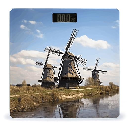 Windmills Bathroom Scale Large LCD Backlight Display Digital Scale Rounded Corners Body Scales Automatic Power On/Off Bathroom Scales for Home Bedrooms