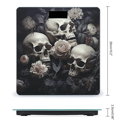 Digital Bathroom Scale for Body Weight Scale with Bright LCD Display High Accuracy Step-On Technology Auto On/Off Black and White Flowers and Skull Digital Scales 400 Lbs /180kg