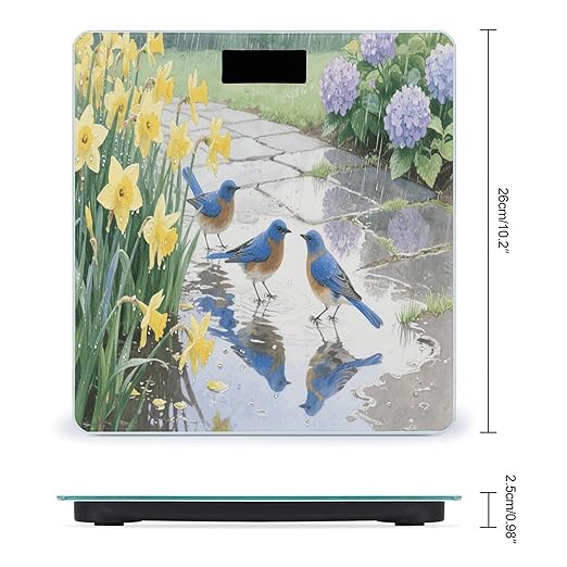 Summer Bluebirds Daffodil Weight Scale Large Digital Bathroom Scales with Bright LED Display Non Slip Digital Scale and Step On Fashion Weighing Machine for Body