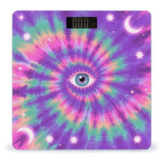 Digital Bathroom Scale for Body Weight Scale with Bright LCD Display High Accuracy Step-On Technology Auto On/Off Tie Dye Hippies Print Digital Scales 400 Lbs /180kg