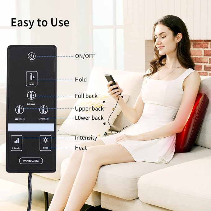 Shiatsu Back Massager with Heat Rolling Up and Down 4D Kneading Massage Electric Massager for Pain Relief Deep Tissue Lumbar Lower Back Massager Gifts for Women Men Mom Dad
