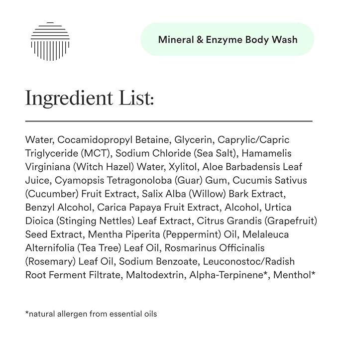 Dermazen Natural Mineral &amp Enzyme Body Wash for Men &amp Women | Malassezia Safe | Gentle Hydrating &amp Nourishing Cleanser w/Papaya &amp Cucumber for Soft Radiant Skin – Sulfate &amp Parab