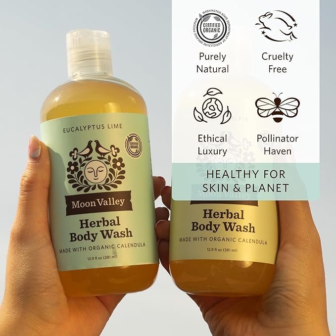 Herbal Body Wash Eucalyptus Lime by Moon Valley All Natural Ingredients No Parabens Vegan Moisturizing Essential Oils Two Pack