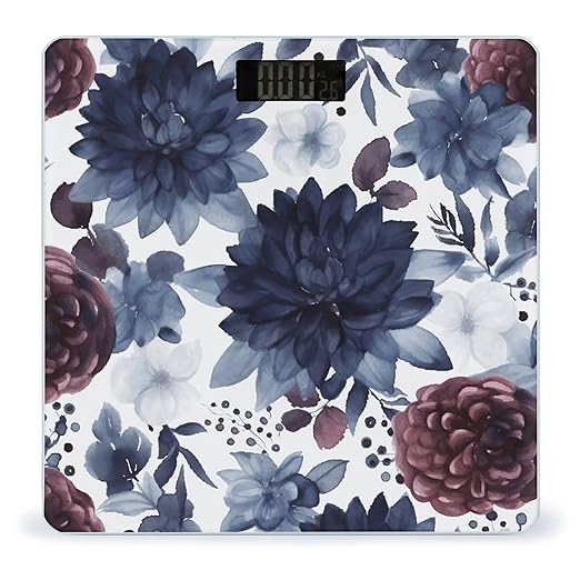 Watercolor Dark Blue Pattern Digital Bathroom Scale for Body Weight Weighing Scale with Backlit LCD Display High Precision Measurements &amp Measures Weight Up to 180kg