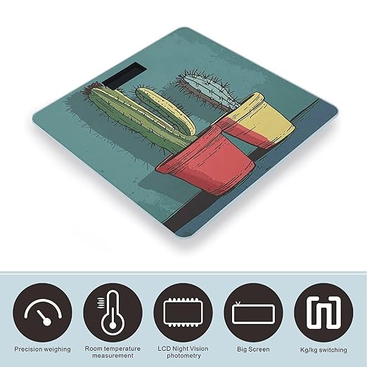 Cactus in Jar Dish Scale for Body Weight Highly Accurate Digital Bathroom Body Scale Digital Bathroom Scales for People Anti-Slip Large LCD Display Smart Scales