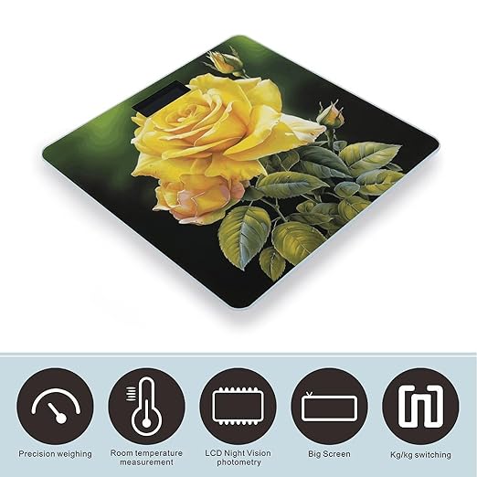 Yellow Rose Bathroom Scale for Body Weight with High Precision Large LCD Backlight Display Digital Weighing Scale with BMI Capacity Up to 180kg