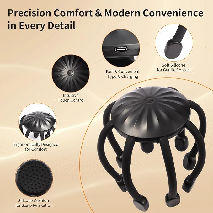 Hands-Free Scalp Massager Electric Octopus Head Massager Wearable Multi-Point Vibration Scalp Massager Quiet &amp Lightweight for Work Gaming &amp Relaxation Tech Gifts for Men Women