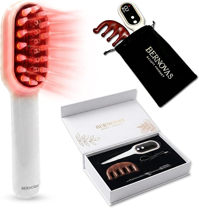 3-in-1 Electric Scalp Massager and Hair Oil Applicator - Red Light Therapy Brush for Deep Scalp Care Serum &amp Essential Oils - Premium Hair Care Gift Set