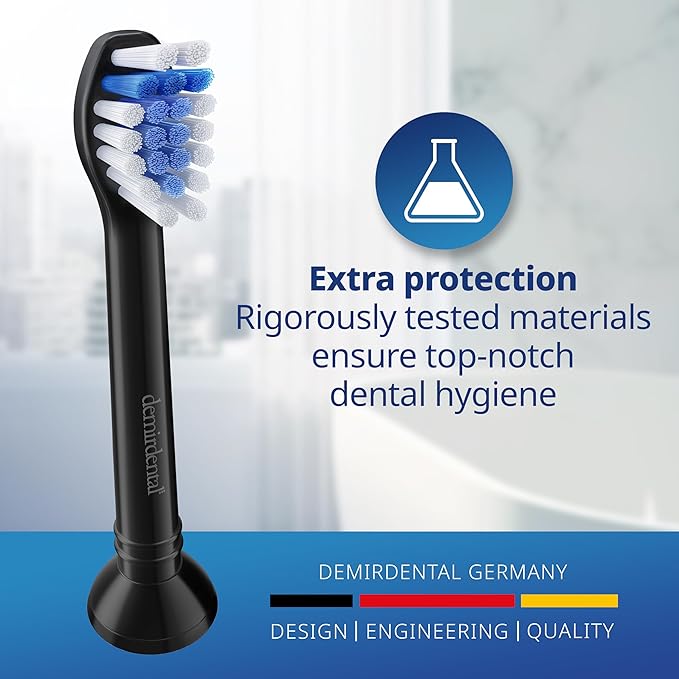 demirdental Toothbrush Heads mini Sensitive Compatible with Philips Sonicare Toothbrush Heads - Soft &amp Small Replacement Heads for Sensitive Teeth - Black - Replaces HX6088b - 8 Pack
