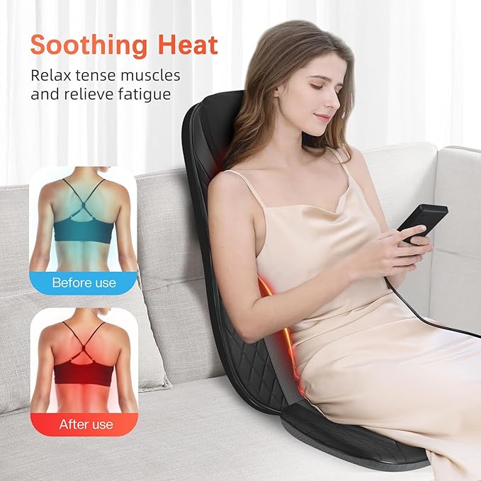 Shiatsu Neck &amp Back Massager with Heat Massage Chair Pad Cushion for Stress Relief Inflatable Flaps Back Support Kneading or Rolling Chair Seat Massage