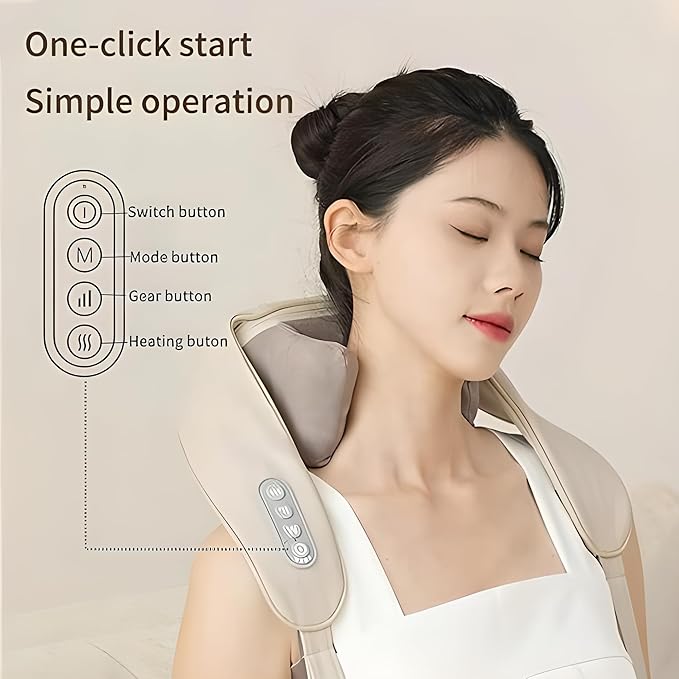 Virexo Neck and Shoulder Massager Shiatsu with Deep Kneading and Heat Cordless Relaxing Muscle Massage Beige