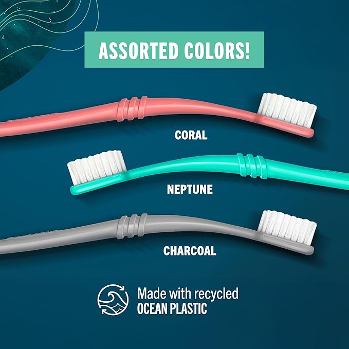 Preserve Ocean Plastic Initiative (POPI) Adult Toothbrush Made in USA from Recycled Ocean Plastic Coral Soft 6 Count