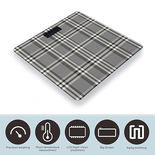 Gray Plaid Lines Scale for Body Weight Precision Bathroom Weighing Scales with Back Lit LCD Display Sturdy Tempered Glass Body Weight Scales Digital Bathroom Scale 400lb