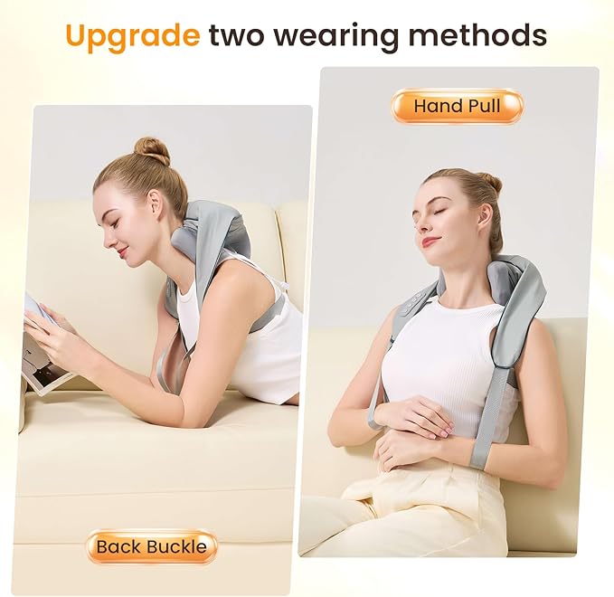 4D Wireless Deep Tissue Kneading Neck Massager with Heating Function Shiatsu and Shoulder Massage PillowBack and Leg Pain Relief Body Muscle Pain Relief Perfect Gifts for Men Women. (Grey)