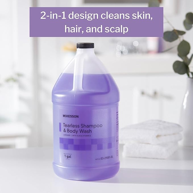 McKesson Shampoo and Body Wash with Aloe &amp Vitamin E 1 Gallon [Pack of 1] Bulk Refill Tearless Lavender
