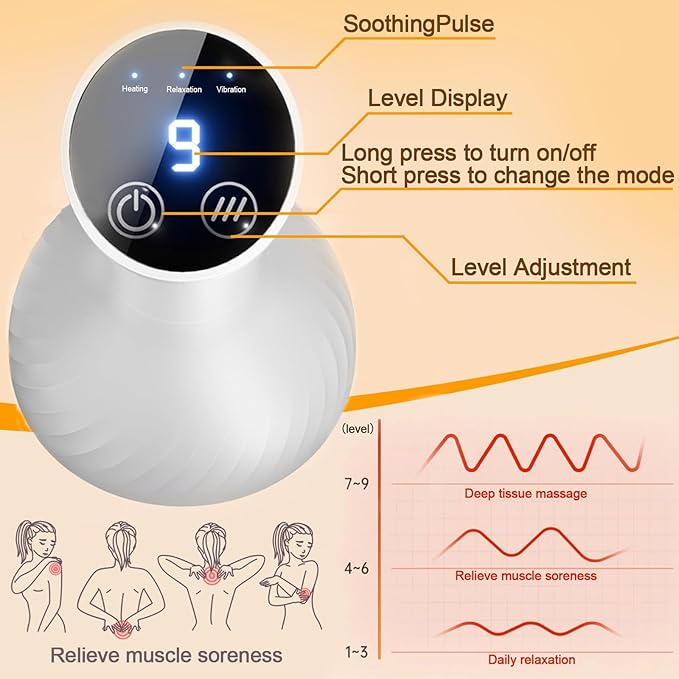3-in-1 Handheld Lymphatic Drainage Massager with Red Light Heat &amp Vibration - Cordless Anti Cellulite Massage Tool for Body Relaxation 3 Modes &amp 9 Speeds for Belly Legs Thighs