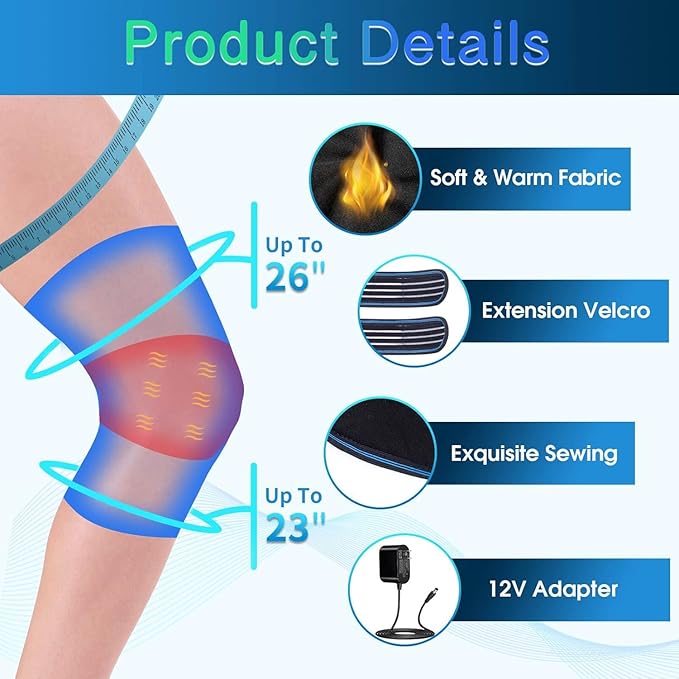 Knee Massager with Heat &amp Vibration Heating Pad for Knee Pain Relief Heating Pad for Leg Pain Leg Massager 3 Vibration Modes 3 Heat Levels AC Adapter Heating Faster (No Battery)