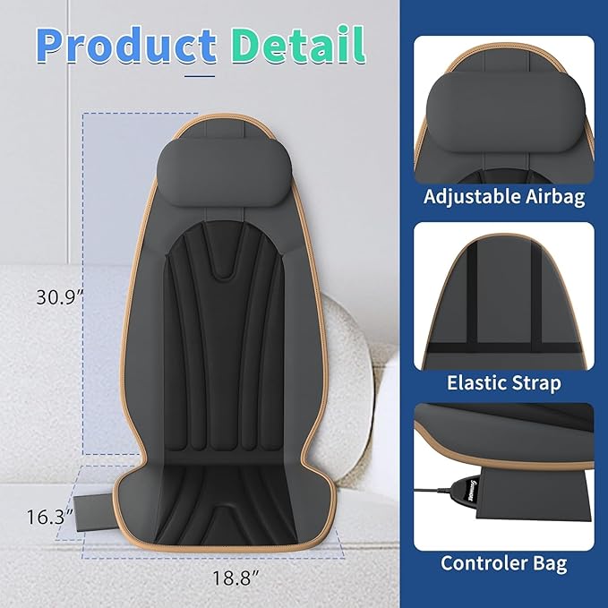 Sotion Massage Seat Cushion with Heat for Neck and Back 3 Heating Areas &amp 5 Massage Modes Electric Back Massager for Office Chair and Home Seat